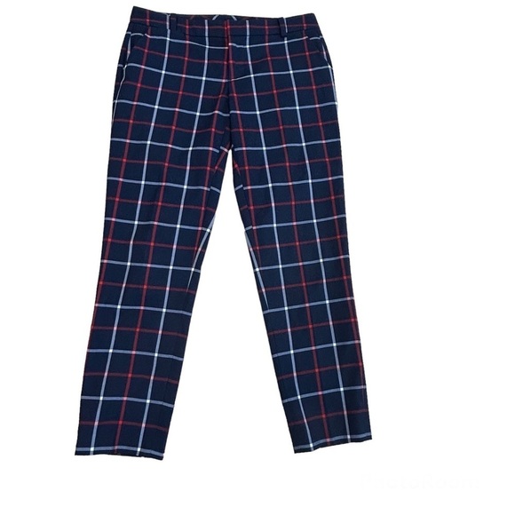 TOMMY Hilfiger Navy blue red white plaid check windowpane print ankle pants Sz 4 - Picture 1 of 11